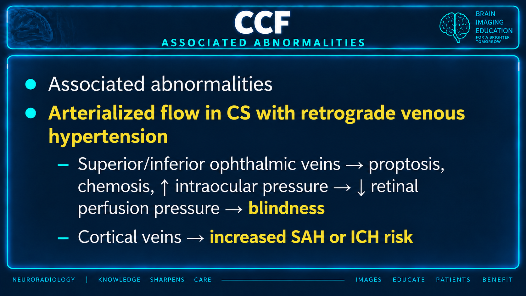 CCF associated abnormalities and retrograde venous hypertension