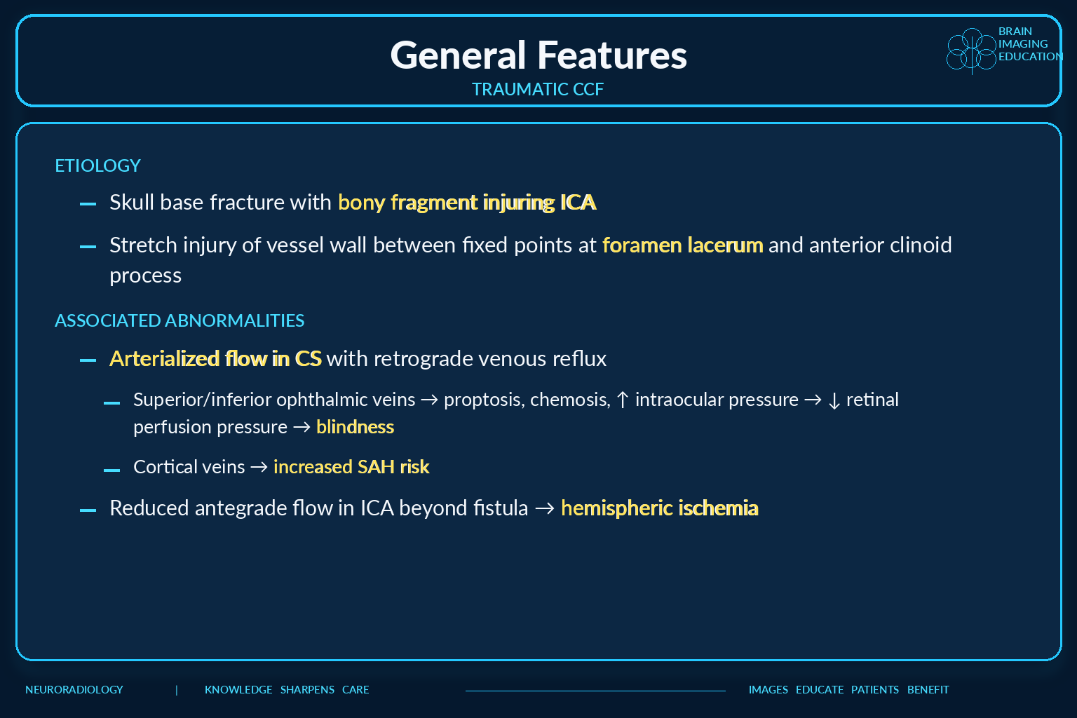 General features of traumatic carotid cavernous fistula